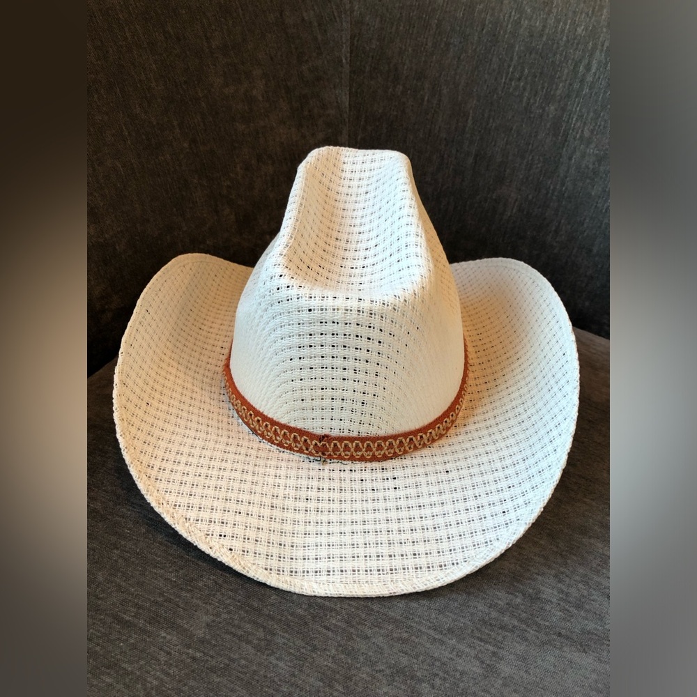 San Francisco Sombreros Cream Stiff Straw Hat and Brown Band - Picture 3 of 11